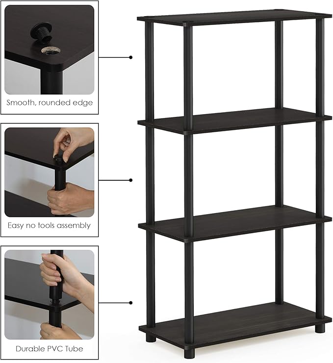 Furinno (99557EX/BK) Turn-N-Tube 4-Tier Multipurpose Shelf Display Rack - Espresso/Black-NeatNest