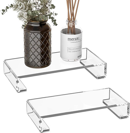 Acrylic Tray Pedestal Stand Bathroom Décor, Crystal Clear Display Risers Kitchen Resist Dirt and Moisture, Soap Dish Holder for Counter, Sink, Vanity, 8.66'' x 3.9''