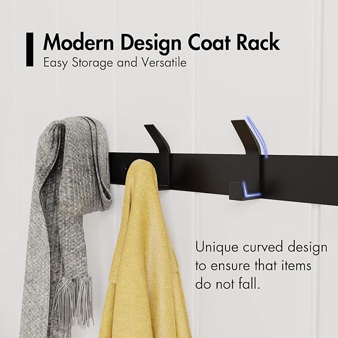 2 Pack Coat Rack Wall Mount, Heavy Duty Metal Coat Hook Hat Rack for Wall Hook for Hanging for Coat Hat Towel Purse Robes Mudroom Bathroom Entryway (Black)-NeatNest