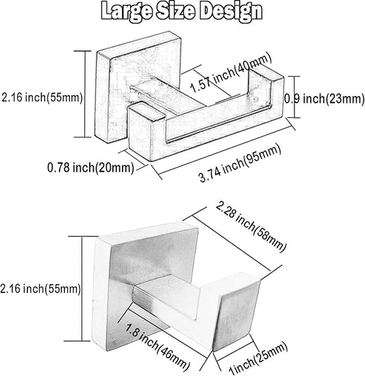 BOZWELL 1 Double Towel Hook and 2 Towel Hooks for Bathroom Bushed Nickel Wall Mount，Stainless Steel Heavy Duty Door Hanger for Bathroom Bedroom Kitchen Hotel Pool 1502-NL-3-NeatNest