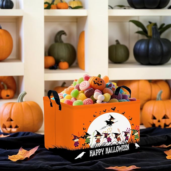 Halloween Basket Gift Cute Pumpkin Ghost Parties Decor Kid Trick or Treat Basket for Boys and Girls Rectangular Storage Bin Box (Witch)-NeatNest