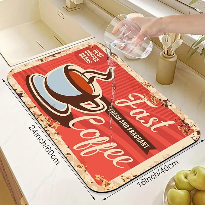 Coffee Dish Drying Mats for Kitchen Counter Absorbent Fast Dry Dish Drainer Rack Mats for Dishes Utensils Pot and Pan, Kitchen Accessories 24"x16"-NeatNest