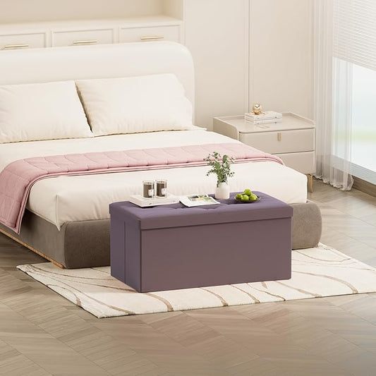 BRIAN & DANY Folding Storage Ottoman Bench, Ottoman with Storage, Foot Rest, Benches Seat for Bedroom, Living Room, Entryway, Long Shoes Bench, 15.7" x 31.5" x 15.7" Light Purple-NeatNest