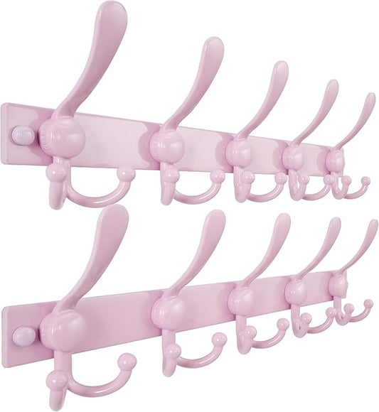 Dseap Coat Rack Wall Mount 2.0 Pro: Heavy Duty 300% Thicker, 16" Stud Mount, Stainless Steel Wall Coat Hooks Hanger for Clothes Jackets Hats Entryway Closet, MaxStrong Series, Pink, Pack of 2