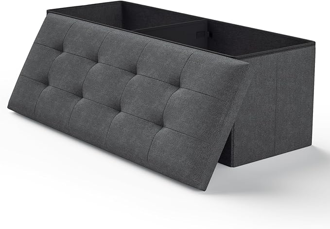 Ottoman Folding Storage Bench, 43x15x15 Inch, Foot Rest Stool for Living Room, Bedroom, Entryway, End of Bed - Multi-Functional Ottoman with Storage Dark Gray