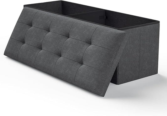 Ottoman Folding Storage Bench, 43x15x15 Inch, Foot Rest Stool for Living Room, Bedroom, Entryway, End of Bed - Multi-Functional Ottoman with Storage Dark Gray