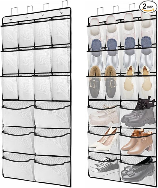 2 Packs Over the Door Shoe Organizer, 36 Large Mesh Pockets Hanging Shoe Boots Rack Holder, Closet Hanging Organizers for Storage Sneakers High Heeled Shoes Slippers (White)-NeatNest