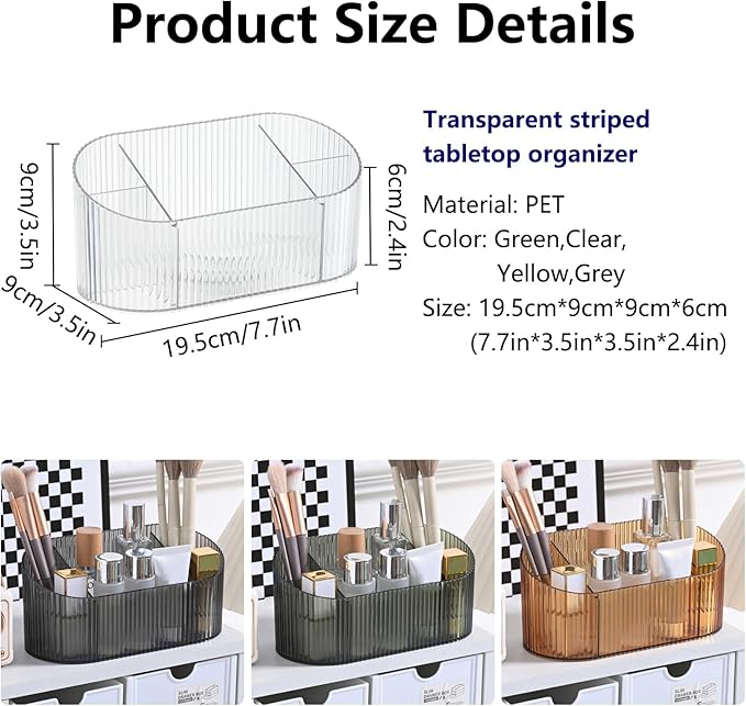 DASITON Large Capacity Makeup Brush Holder,5 Slot Makeup Brush Holder,Vintage striped Make Up Brush Holder,for Vanity Decor,Bathroom Countertops,Desk Storage Container,Cosmetic Display cases(Clear)-NeatNest