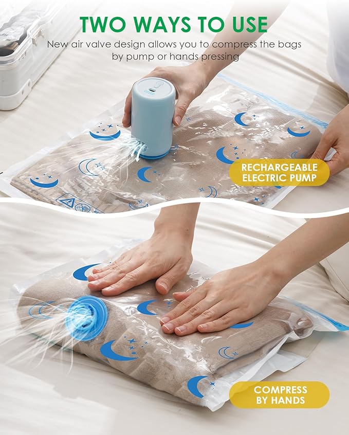 Travel Compression Bags, 25 Pack Vacuum Storage Bags with 1500mAh Rechargeable Battery, Vacuum Seal Bag for Space Saving Clothes, Blanket, Duvets, Pillows, Comforters, Travel Essentials, Luggage-NeatNest