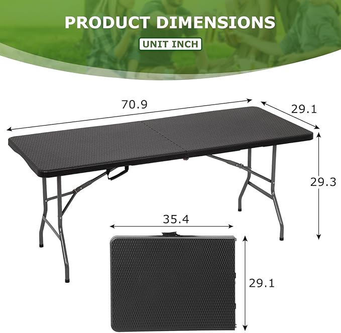 BestOffice Outdoor Folding Camping Table Plastic Table Portable Square Height Dining Table Perfect for Picnics,Parties,Party and Camping,Black Ratten-NeatNest