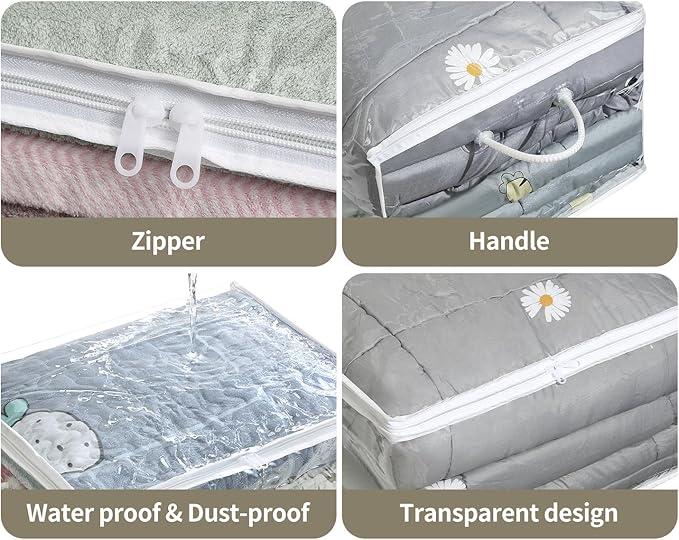 10 PCS Clear Zippered Storage Bags with Handle, Sweater Storage with Zipper, Foldable Closet Organizer Bed Sheet Organizer, Cube Plastic Organizer, Bag, Bin for Clothes,Towel-20 * 16 * 12-NeatNest