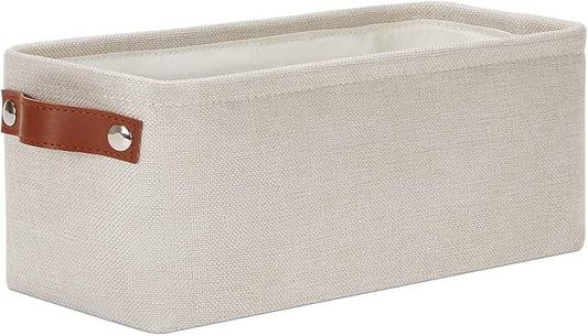 DULLEMELO Small Storage Basket, Toilet Paper Basket Narrow Storage Bin for Bathroom, Bathroom Basket for Organizing with Leather Handles, Canvas Storage Basket for Toilet Magazine Holder(Beige)-NeatNest