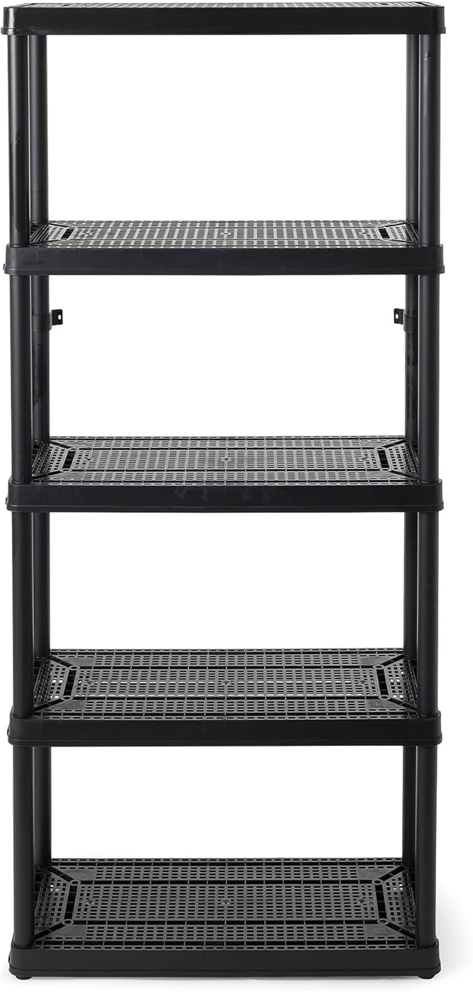Gracious Living 5 Shelf Fixed Height Ventilated Medium Duty Storage Unit 14 x 32 x 72" Organizer System for Home, Garage, Basement, & Laundry, Black