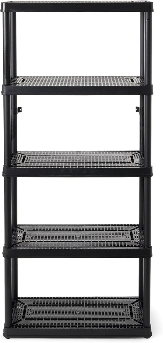 Gracious Living 5 Shelf Fixed Height Ventilated Medium Duty Storage Unit 14 x 32 x 72" Organizer System for Home, Garage, Basement, & Laundry, Black