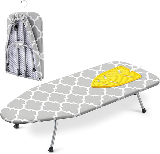 Chunful Tabletop Ironing Board with Iron Rest 32 x 12 Inch Small Compact Travel Foldable Ironing Board with Silicon Mat Portable Non Slip Feet Table for Dorm and Small Space(Fresh,Light Gray)