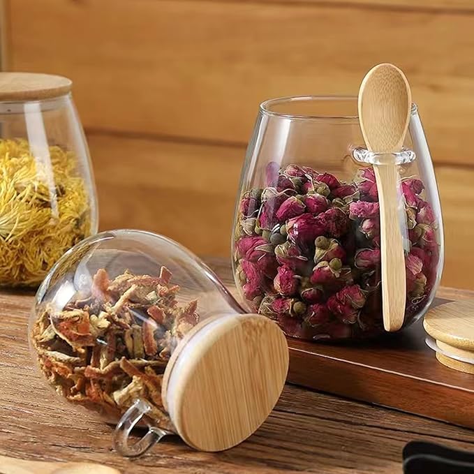 Clear glass storage containers, 38oz food storage jars, Set of 4, wide mouth, with spoons, for food storage, candy, coffee, biscuits, rice, sugar, tea, cereals, dried fruits, etc (Large 4PCS)-NeatNest