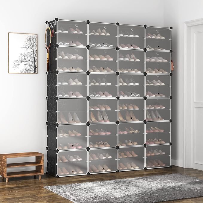 ROJASOP Shoe Storage Cabinet, 12-Tier Shoe Organizer 96 Pairs Extra Large Plastic Shoe Rack with Covers Portable Shoe Rack Organizer with Doors Big Shoe Rack for Closet Entryway Bedroom-NeatNest
