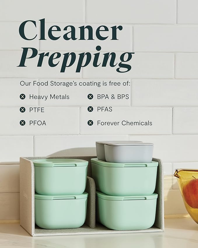 Caraway Mini Square Food Storage Container - 1.75 Cup Glass Storage Container for Food - Non-Toxic Ceramic-Coated Glass - Air Release Technology - Compact & Stackable Design - Sage-NeatNest