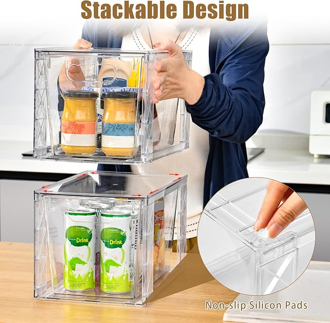 6Pack Stackable Kitchen Storage Organizer, Pantry Organizers and Storage, Clear Foods Organizer Bins with Handles, Easily Assemble for Bathroom, Kitchen, Pantry, Cabinet, Closet-NeatNest