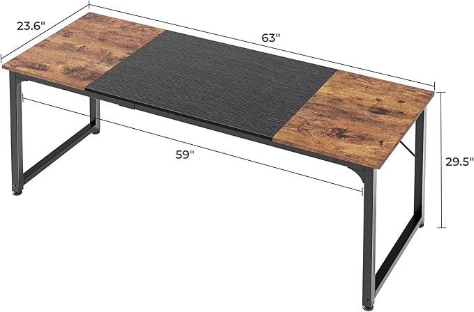 Huuger Computer Desk, 63 Inch Office Desk, Gaming Desk Writing Desk, Work Desk for Home Office, Study, Modern Simple Desk, Large Legroom, Metal Frame, Rustic Brown and Black-NeatNest
