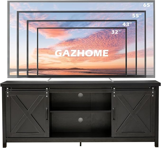 GAZHOME Farmhouse TV Stand with Sliding Barn Doors, Media Entertainment Center Console Table for TVs up to 65”,Rustic TV Stand for Living Room Bedroom(Black)-NeatNest