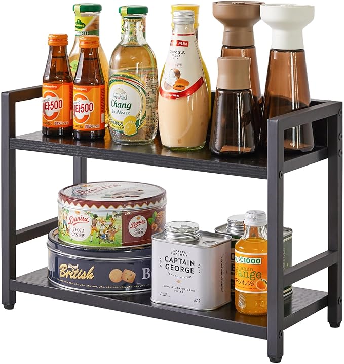 IBUYKE 2-Tier Spice Rack Industrial Counter Shelf Desktop Storage Organizer Standing Seasoning Rack for Countertop Kitchen Office Living Room Desktop Black UTLJ002B-NeatNest