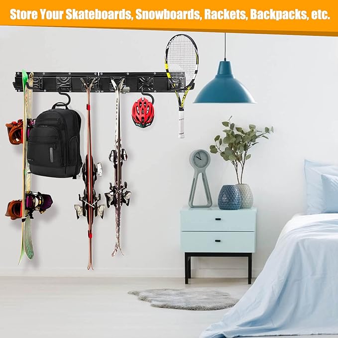 Godboat Garage Storage, 6 Hooks Garden Tool Organizer, 32‘’ Garage Organization Wall Mount, 2Pack Shelving for Yard Tools & Water Hose, Cool Gadgets for Fathers Day, Dad, Men Gifts, Max Load 550lbs-NeatNest