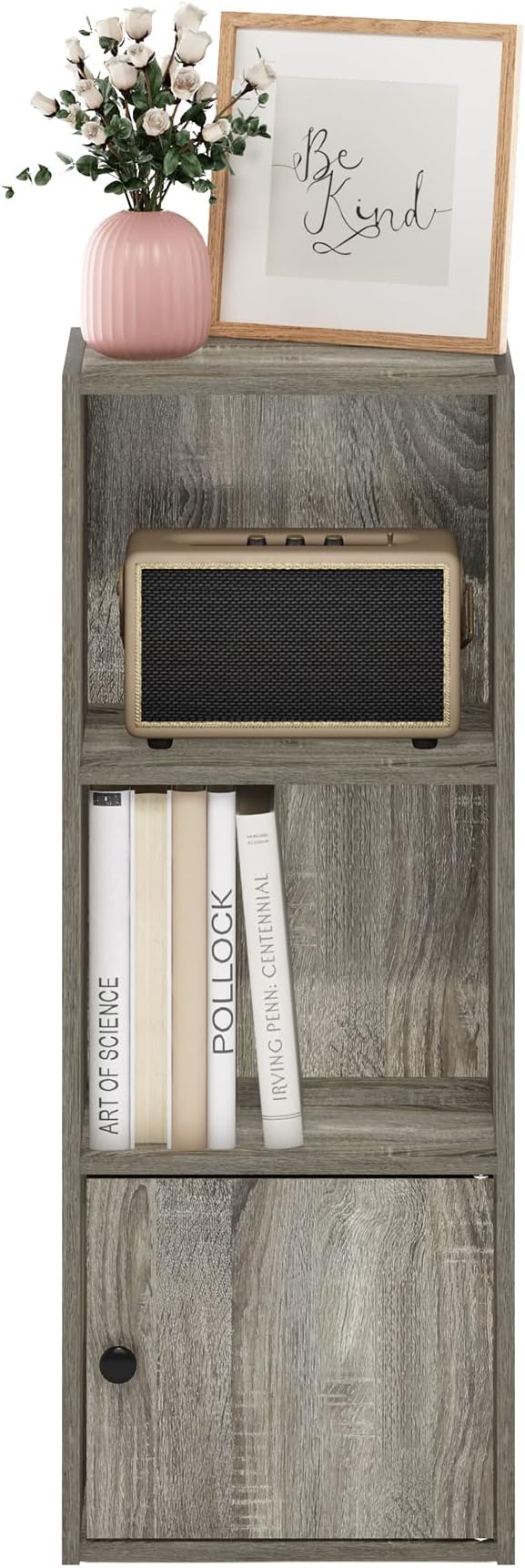 Furinno Luder Shelf Bookcase with 1 Door Storage Cabinet, French Oak-NeatNest