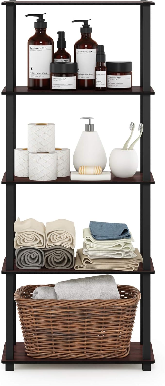 Furinno Turn-N-Tube 5-Tier Multipurpose Shelf / Display Rack / Storage Shelf / Bookshelf, Square Tubes, Dark Cherry/Black-NeatNest