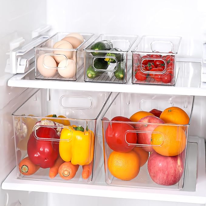 Clear Plastic Storage Bins 8 Pack - Pantry Organizers and Storage, Fridge Organizer Containers for Kitchen, Cabinet, Freezer, Bathroom, Clost, Home Organization-NeatNest