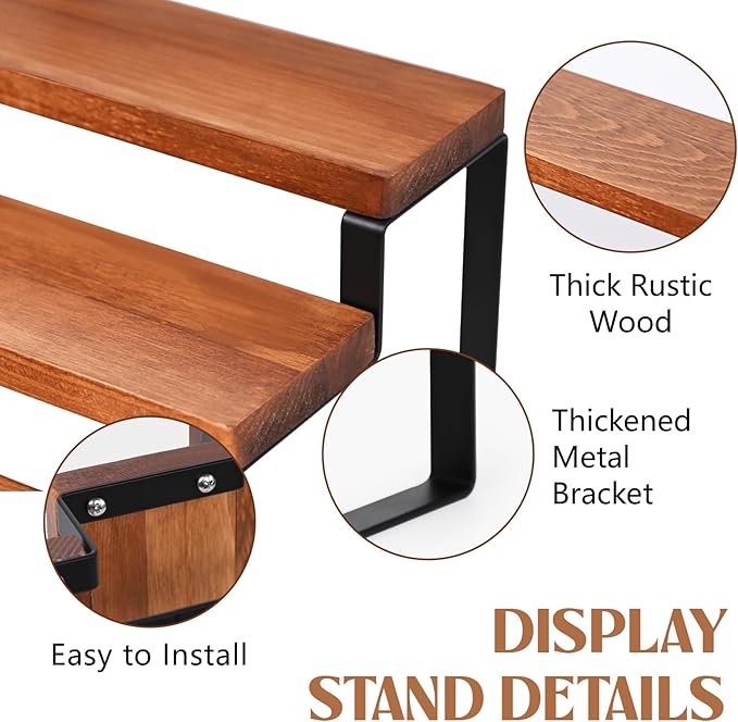 3 Tier Wooden Display Riser Stand Perfume Organizer with Metal Stand, Dessert Table Display Set, Food Display Stands for Party, Brown Rustic Solid Wood Shelf for Cupcakes, Perfume, Cologne, Spiece-NeatNest