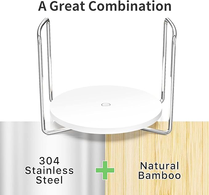 Wisuce Dish Racks for Kitchen Countertop Organizer - Bamboo Plate Holder Adjustable Size | Stainless Steel 304 Portable Handle for Kitchen Drawer Countertop Cupboard Shelf
