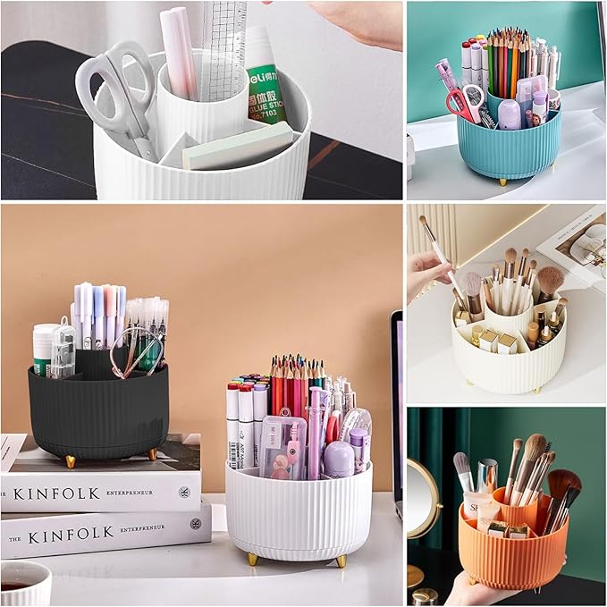 DASITON Large Capacity Makeup Brush Holder,360° Rotating Makeup Organizer,5 Slot Makeup Brushes Cup,for Vanity Decor,Bathroom Countertops,Desk Storage Container,Cosmetic Display cases(Black)-NeatNest