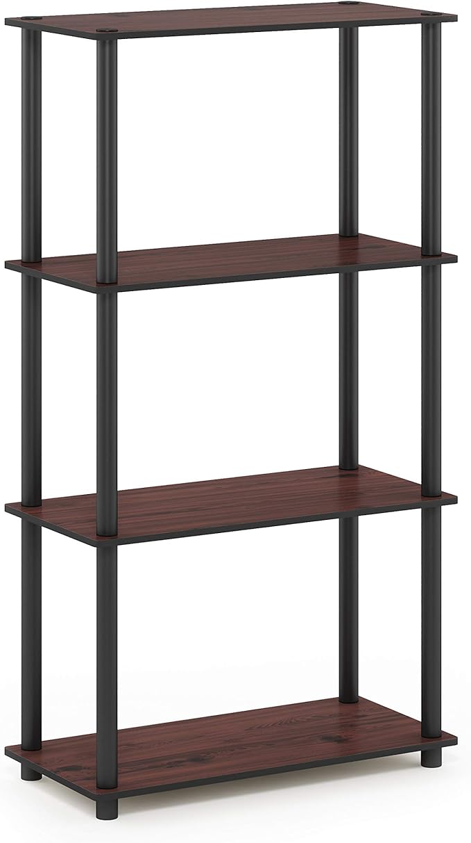Furinno Turn-N-Tube 4-Tier Multipurpose Shelf Display Rack, Round Tubes, Dark Cherry/Black-NeatNest