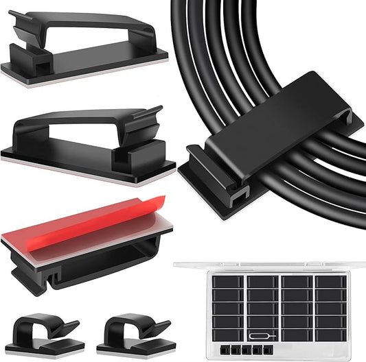 50 PCS Black Cable Clips - Large Cord Organizers for Under Desk Cable Wire Management, Adhesive Holder Clips for Multiple Cord Management-NeatNest