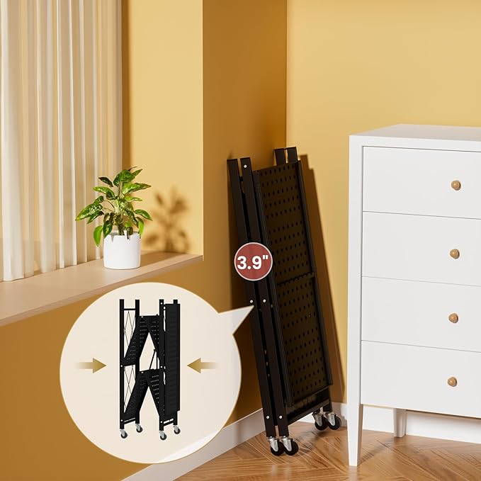 ALANNG Storage Shelves with Wheels, Bookshelf with Storage, No Assembly Metal Rack Cart for Kitchen, Office, Laundry, Garage (3 Tier, Black)
