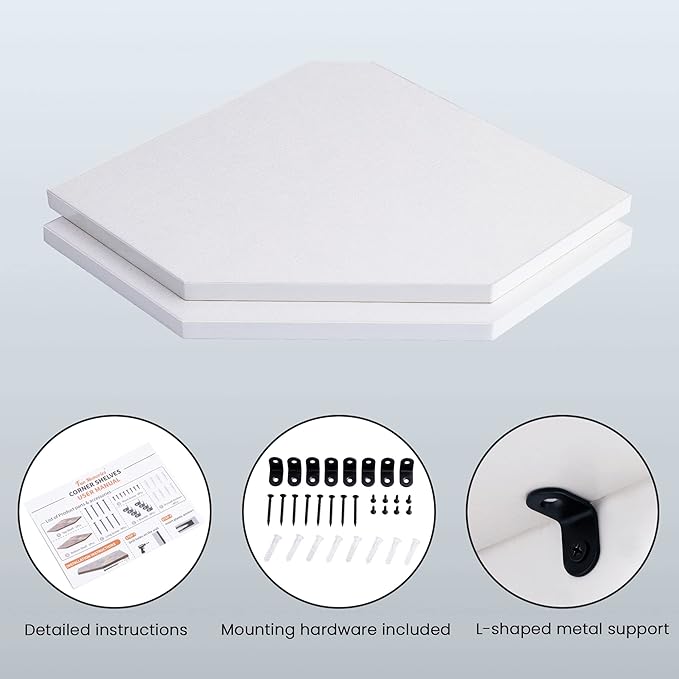 Corner Shelf Wall Mount, Floating Corner Shelves, Set of 2 Corner Wall Shelf Organizer, Rustic Wood Wall Storage Display Shelves for Living Room Bedroom Bathroom Kitchen, Rustic White-NeatNest