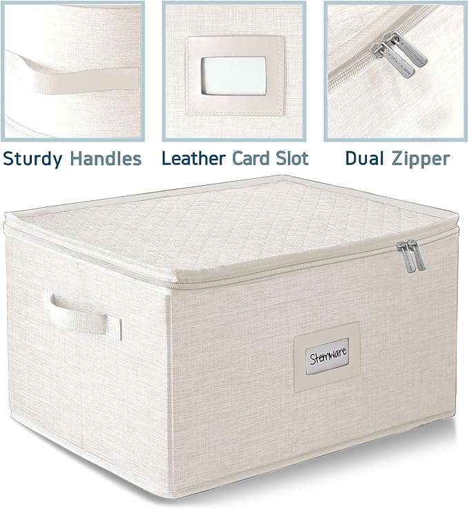 Hearth & Harbor Wine Glass Storage Box with Dividers, Quilted and Stackable Stemware Storage Cases, Service of 12 Glass China Container Hard Shell for Moving and Organization, Cream-NeatNest