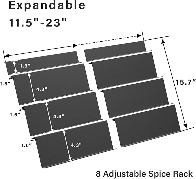 Expandable Spice Drawer Organizer for 11.5" to 23" Kitchen Cabinets Drawer, Adjustable 4 Tier Spice Rack Tray Insert, Food Seasoning Jars Storage, Aluminum-NeatNest