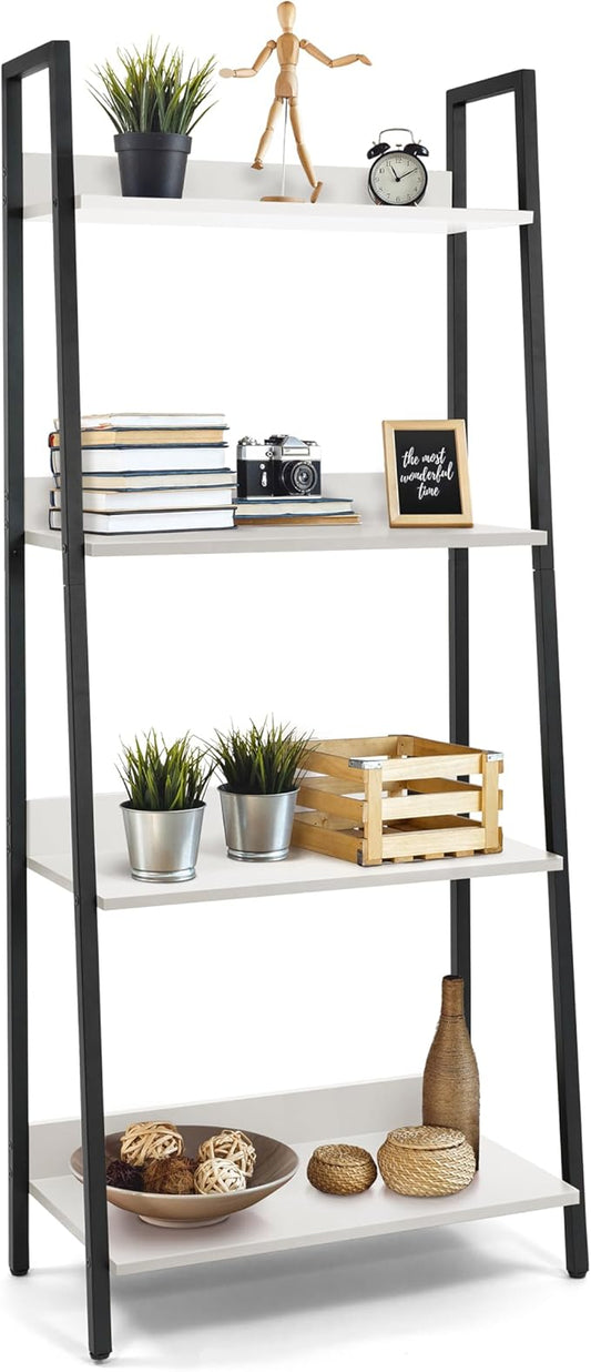 CAPHAUS 4 Tier Ladder Bookshelf, 24 Inch Width Free Standing Shelf, Bookcase Shelf Storage Rack Organizer, Industrial Book Shelves for Home Office, Living Room, Kitchen, White Wooden Shelves-NeatNest