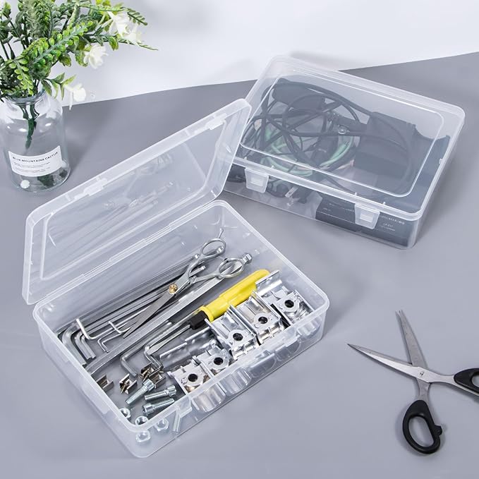 Clear Container with Lid, 4 Packs Rectangular Plastic Storage Box with Lid 8.74''×6.73”×1.6'' Clear Containers for Storage, Beads, Crafts Accessories-NeatNest