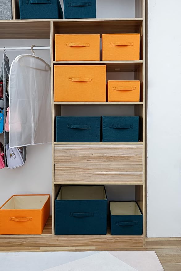 ALYER Collapsible Fabric Storage Organizer with Handles,Shelf Bins Box Container for Bedroom Office Closet Babies Nursery Toys Books Clothes (Green,16.2" x 9.5" x 6.7")