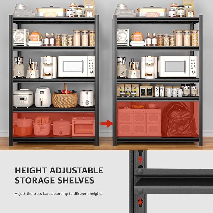 5 Tier Metal Shelving Unit 84" H x 55" W x 24" D, 3000LBS Adjustable Storage Shelves, Heavy Duty Garage Shelves for Warehouse, Basement, Kitchen, Pantry, Living Room, Black-NeatNest