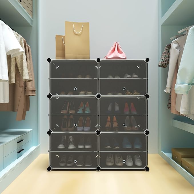 Shoe Rack Organizer, 24 Pair Shoe Storage Cabinet with Door Expandable Plastic Shoe Shelves for Closet,Heels,Boots,Slippers,6 Tier-NeatNest