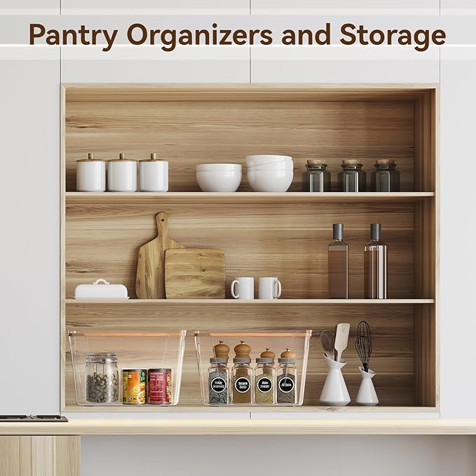 2 set Pantry Organizers and Storage,Stackable Onion Storage Potato Storage,Kitchen Laundry Organizers with Bamboo Top for Vegetable,Fruits, Snacks,Produce Clear