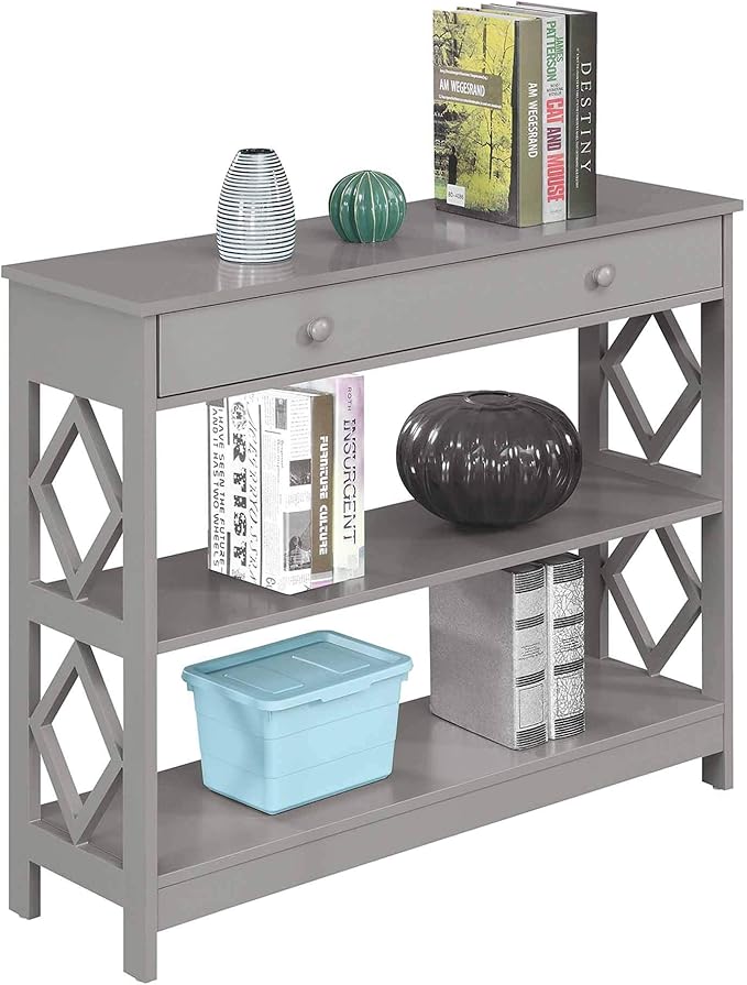 Convenience Concepts Diamond 1 Drawer Console Table, Gray-NeatNest