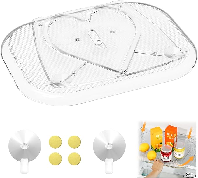 Heartspin Lazy Susan for Refrigerator Organizers and Storage, 14.56''x11'' Clear Fridge Turntable Organization for Kitchen, Cabinet, Pantry, Countertop, Bathroom, 1 Pack