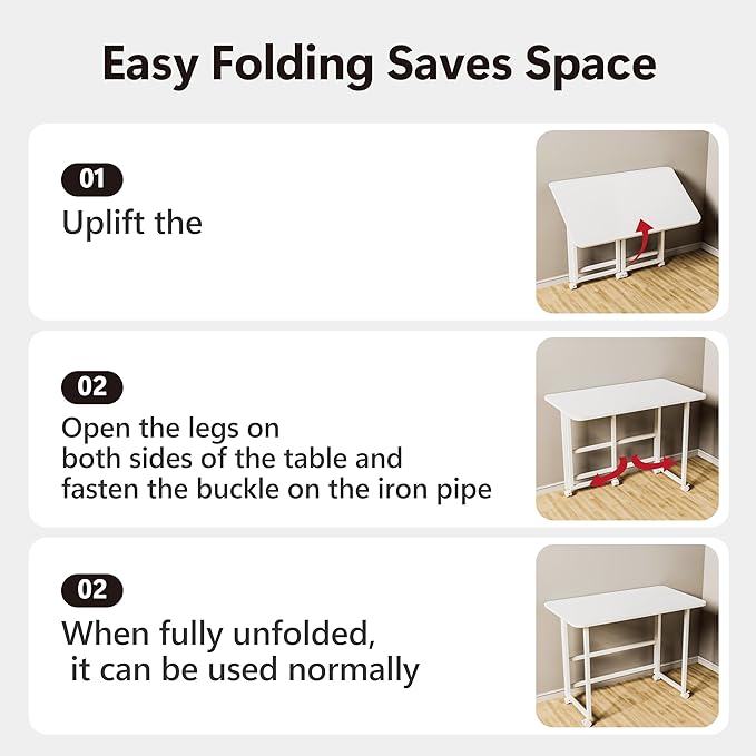 Folding Desk,Not Require Assembly,Small Foldable Desk 31.5" for Small Spaces,Space Saving Computer Table Writing Workstation for Home Office,White-NeatNest