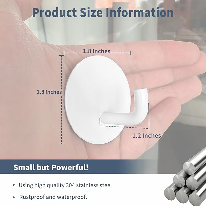 Adhesive Hooks Heavy Duty Waterproof in Shower Hooks for Hanging Loofah, Towels, Clothes for Bathroom Removable Adhesive Wall Hooks Door Hook Stainless Steel Stick on Hooks 4 Pcs (White)