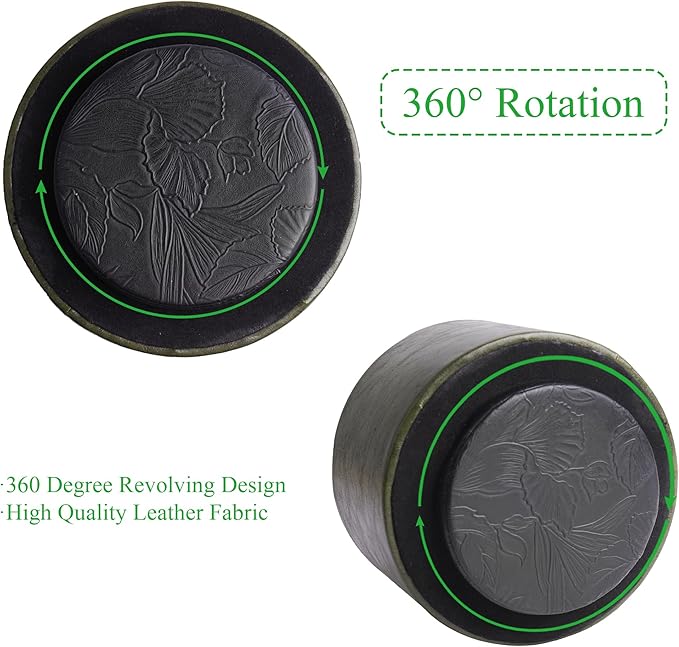 Hennaja Round Leather Art Supply Organizer,Remote Control Holder,360 Degree Spinning,Multi-Functional Pencil Holder,4 Compartments Desktop Stationary Organizer(1-Oil Green)-NeatNest